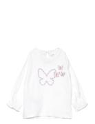Embroidered Butterflies T-Shirt Tops T-shirts Long-sleeved T-Skjorte White Mango