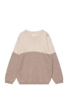 Contrasting Knit Sweater Tops Sweatshirts & Hoodies Sweatshirts Beige Mango