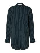 Slfmaddie Ls Striped Tencel Shirt B Tops Shirts Long-sleeved Black Selected Femme