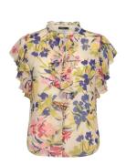 Floral Ruffle-Trim Georgette Blouse Tops Blouses Short-sleeved Multi/patterned Lauren Ralph Lauren