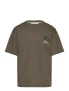 Printed Cotton-Blend T-Shirt Tops T-Kortærmet Skjorte Khaki Green Mango