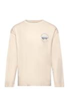 Printed Long Sleeve T-Shirt Tops T-shirts Long-sleeved T-Skjorte Cream Mango