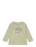 Long-Sleeved T-Shirt With Embossed Print Tops T-shirts Long-sleeved T-Skjorte Green Mango