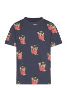 T-Shirt Ss Aop Tops T-Kortærmet Skjorte Navy Minymo