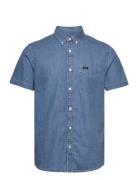 Lee Button Down Ss Tops Shirts Short-sleeved Blue Lee Jeans