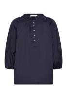 Lotta Blouse Fancy Poplin Tops Blouses Short-sleeved Navy Naja Lauf