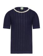 Pointelle T-Shirt Tops T-Kortærmet Skjorte Navy FUB