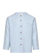 Seersucker Shirt W. Placket Tops Shirts Long-sleeved Shirts Blue Copenhagen Colors