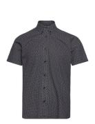 Hudson Aop Stretch Shirt Ss Tops Shirts Short-sleeved Navy Clean Cut Copenhagen