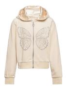 Velour Hoodie With Rhinest S Tops Sweatshirts & Hoodies Hoodies Cream Lindex