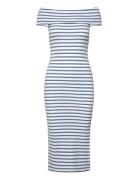 Striped Off-The-Shoulder Midi Dress Knælang Kjole Blue Lauren Ralph Lauren