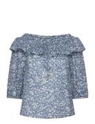 Floral Voile Off-The-Shoulder Blouse Tops Blouses Short-sleeved Navy Lauren Ralph Lauren