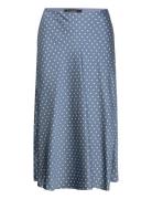 Polka-Dot Satin Charmeuse Midi Skirt Knælang Nederdel Blue Lauren Ralph Lauren