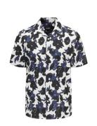 Onstrev Reg Ctn Lin Aop Ss Shirt Noos Tops Shirts Short-sleeved Navy ONLY & SONS