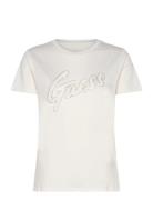 Ss Guess Lace Logo Easy Tee Tops T-shirts & Tops Short-sleeved Cream GUESS Jeans