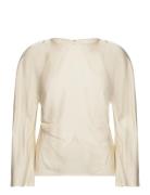 Mackenzie Wide Sleeve Draped Blouse Tops Blouses Long-sleeved Cream Malina