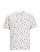 Jjsunshade Aop Tee Ss Crew Neck Tops T-Kortærmet Skjorte White Jack & J S