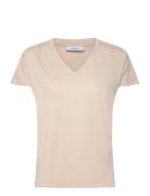 Mschfenya Modal V Neck Tee Tops T-shirts & Tops Short-sleeved Cream MSCH Copenhagen
