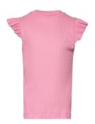 Pktegan Ss Rib Flounce Top Bc Tw Tops T-shirts Sleeveless Pink Little Pieces