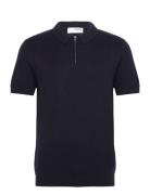 Slhflorence Ss Knit Zip Polo Ex Tops Knitwear Short Sleeve Knitted Polos Navy Selected Homme
