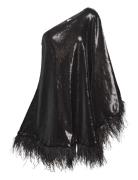 Andrea -Shoulder Feather Sequin Mini Dress Designers Short Dress Black Malina