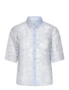 Sheer Shirt With Flowers Tops Shirts Short-sleeved Blue Coster Copenhagen