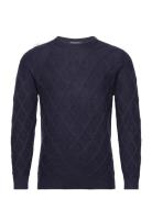 Man O-Neck Cable Sweater Designers Knitwear Round Necks Navy Davida Cashmere