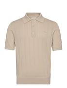 Pointelle Textured Ss Polo Tops Knitwear Short Sleeve Knitted Polos Beige GANT