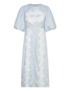 Rudy Embroidered Linen Midi Dress Designers Knee-length & Midi Blue Malina