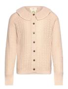 Pointelle Knitted Cable Cardigan W. Collar Tops Knitwear Cardigans Beige Copenhagen Colors