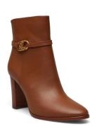 Maxie Burnished Leather Bootie Shoes Boots Ankle Boots Ankle Boots With Heel Brown Lauren Ralph Lauren