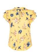 Floral Linen-Blend Jersey Tie-Neck Top Tops T-shirts & Tops Short-sleeved Yellow Lauren Ralph Lauren