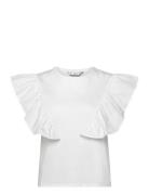 100% Cotton T-Shirt With Ruffles Tops T-shirts & Tops Sleeveless White Mango