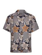 Elio Linen Island Floral Shirt Designers Shirts Short-sleeved Black J. Lindeberg