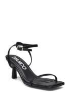 Bialulu Minimal Strap Sandal Faux Leather Sandal Med Hæl Black Bianco