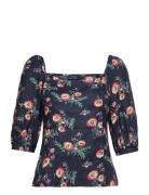 Floral Linen Blouson-Sleeve Blouse Tops Blouses Short-sleeved Multi/patterned Polo Ralph Lauren