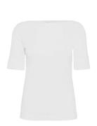 Stretch Cotton Boatneck Tee Tops T-shirts & Tops Short-sleeved White Lauren Ralph Lauren
