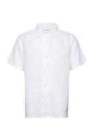 Box Fit Short Sleeved Linen Shirt G Tops Shirts Short-sleeved White Knowledge Cotton Apparel