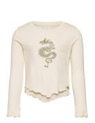 Top Long Sleeve With Mesh Tops T-shirts Long-sleeved T-Skjorte Cream Lindex