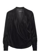 Pleated Velvet Surplice Blouse Tops Blouses Long-sleeved Black Lauren Ralph Lauren