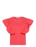 100% Cotton T-Shirt With Ruffles Tops T-shirts & Tops Sleeveless Red Mango