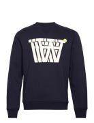 Tye Badge Logo Sweatshirt Tops Sweatshirts & Hoodies Sweatshirts Navy Double A By Wood Wood