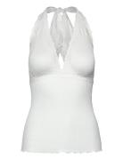 Silk Halter Neck W/ Lace Tops T-shirts & Tops Sleeveless White Rosemunde