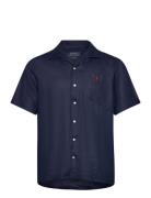 Classic Fit Linen Camp Shirt Tops Shirts Short-sleeved Navy Polo Ralph Lauren