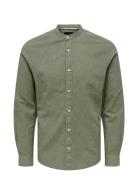 Onscaiden Life Ls Solid Linen Mao Noos Tops Shirts Casual Green ONLY & SONS