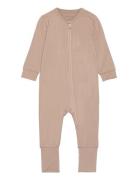 Nightsuit Ls Pyjamas Sie Jumpsuit Beige Minymo