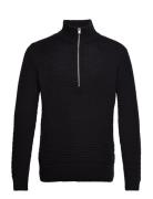 Slhremy Ls Knit All Stu Half Zip W Camp Tops Knitwear Half Zip Jumpers Black Selected Homme