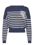 Logo Striped Cotton Boatneck Sweater Tops Knitwear Jumpers Blue Lauren Ralph Lauren