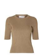 Slfmala 2/4 Knit O-Neck Noos Tops Knitwear Jumpers Brown Selected Femme