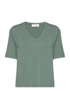 Viscose T-Shirt Tops T-shirts & Tops Short-sleeved Khaki Green Rosemunde